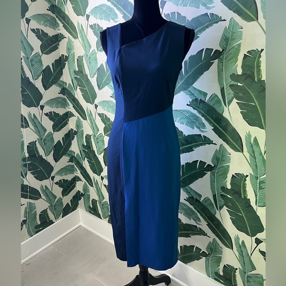 Diane Von Furstenberg Women’s Blue Colorblock Asymmetric Midi Tank Dress 4 - Picture 3 of 10